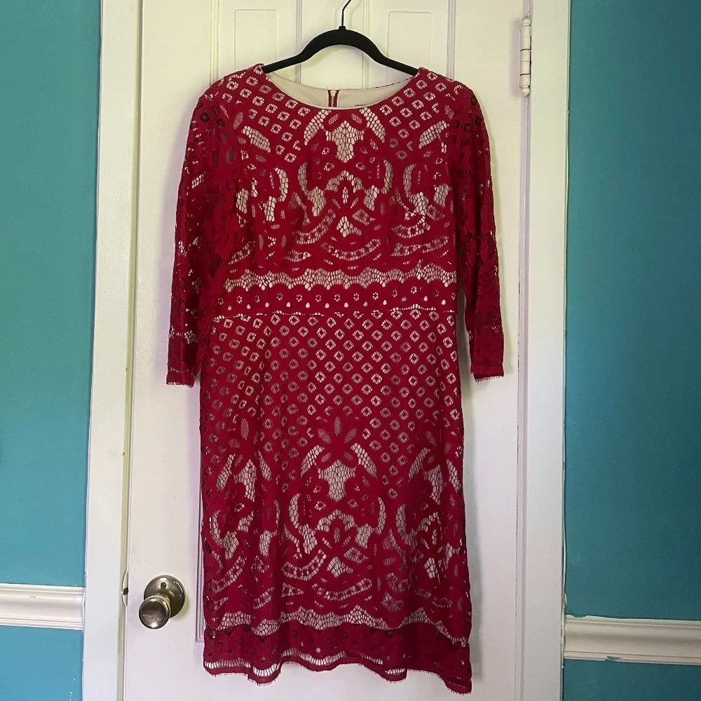 Danny & Nicole Beautiful Red Lace Dress Size 12P - Picture 1 of 7